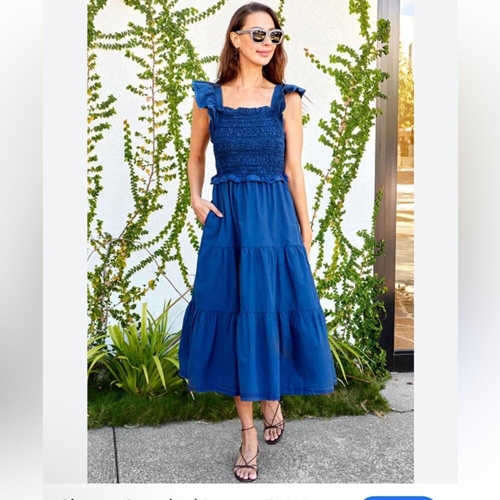 Sea New York Simona Smocked Tiered Open Back Tiered Midi Dress size‎ 4,nwt